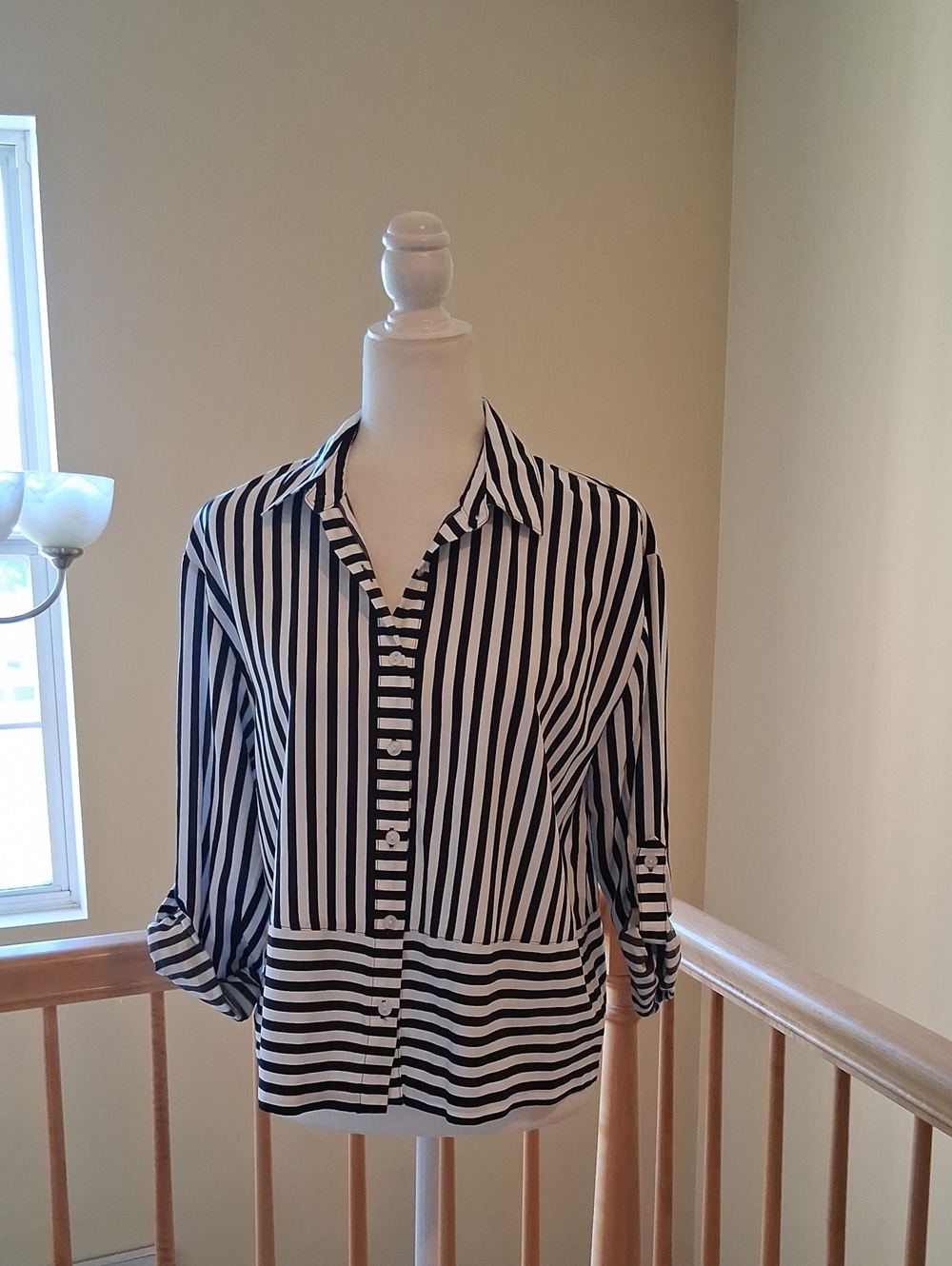 Jane and Delancey Black and White Striped Button-Down Shirt
